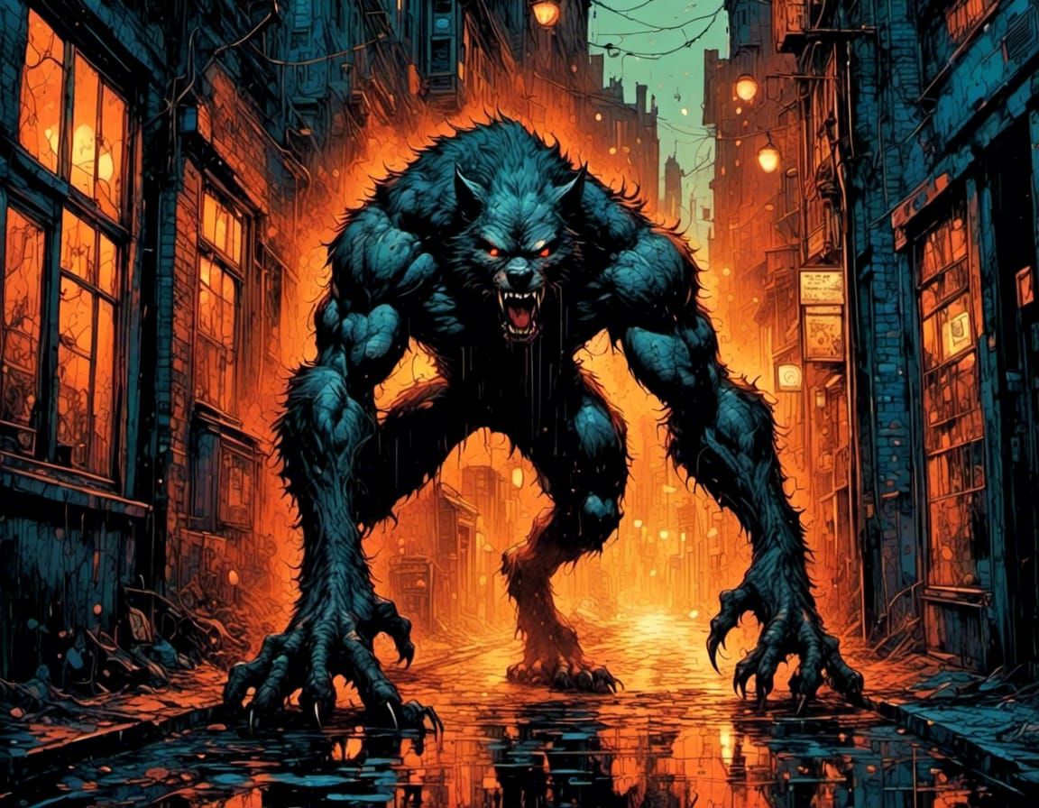 Menacing Werewolf Stalks from Dark Alley