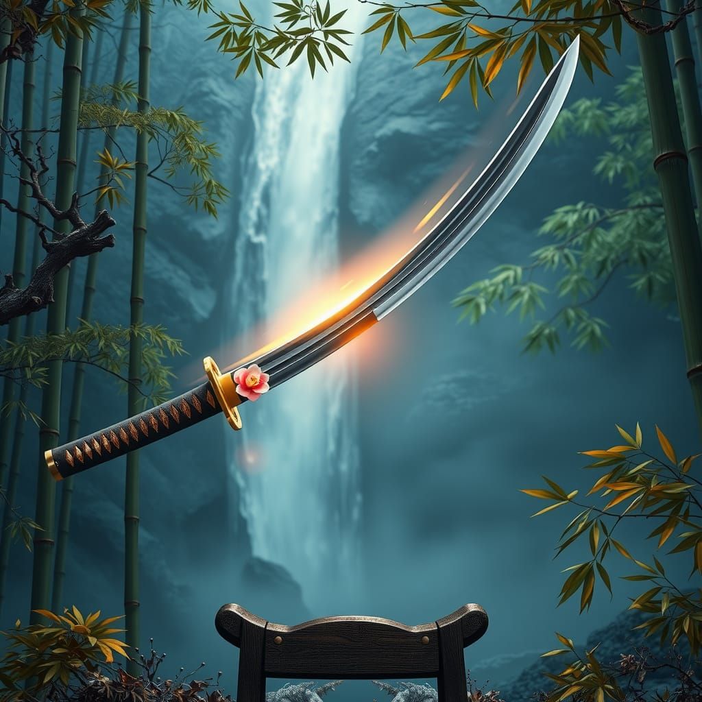 Majestic Katana in Bamboo Forest: Hyper-Realistic Digital Ar...