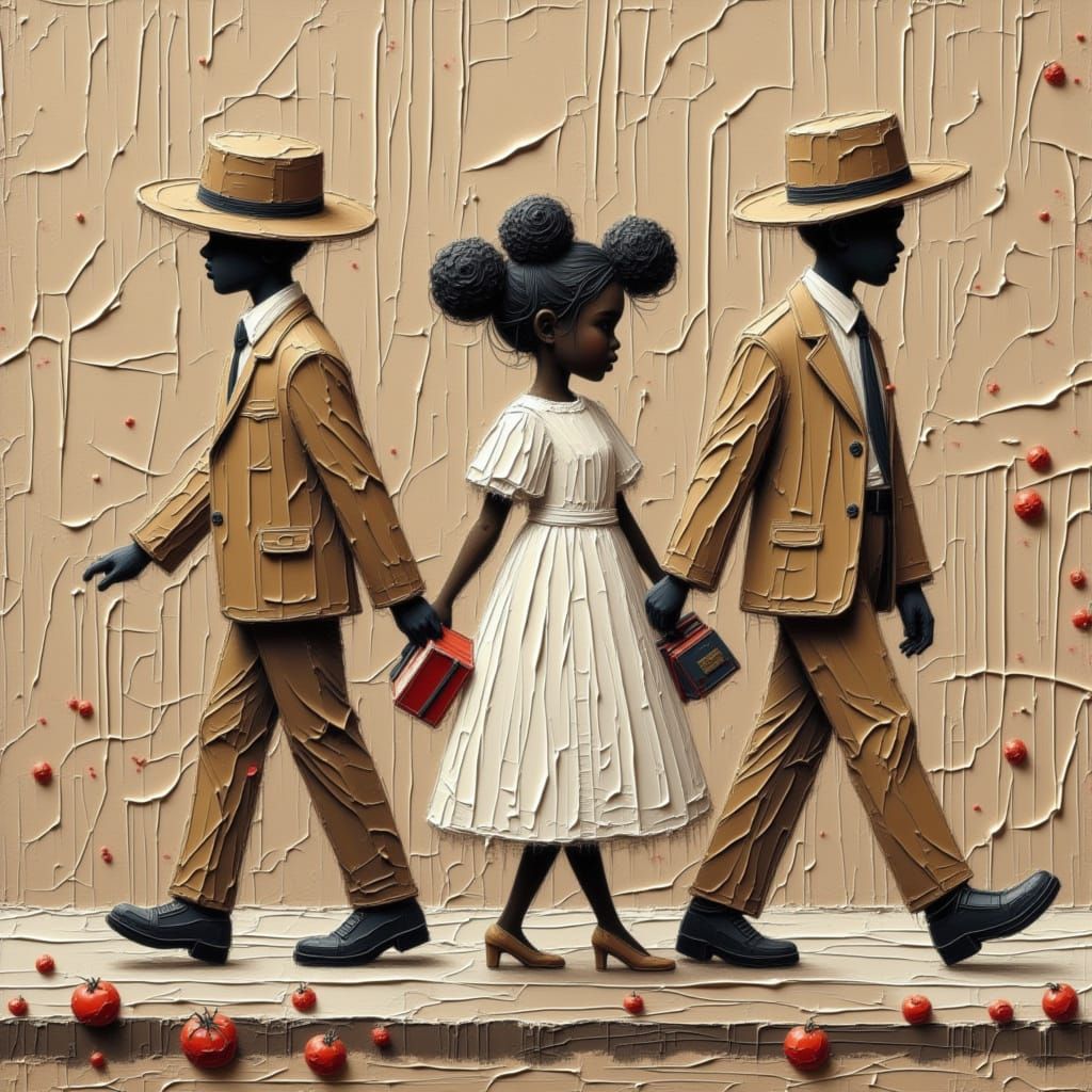 Norman Rockwell Style Painting: Girl Escorted by Marshals