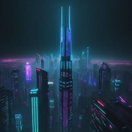 Cyberpunk Cityscape Aerial View in Low-Poly Art