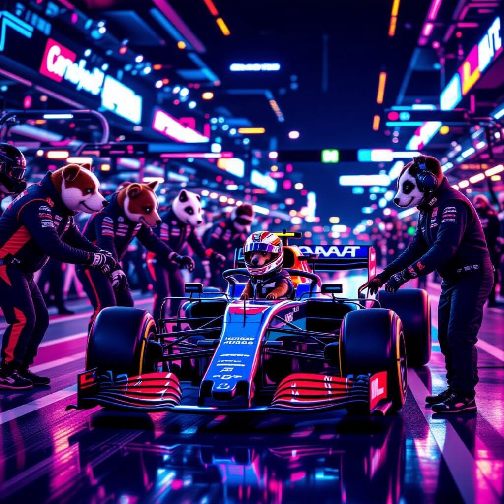 Vegas Grand Prix Pit Lane with Animal Pit Crew