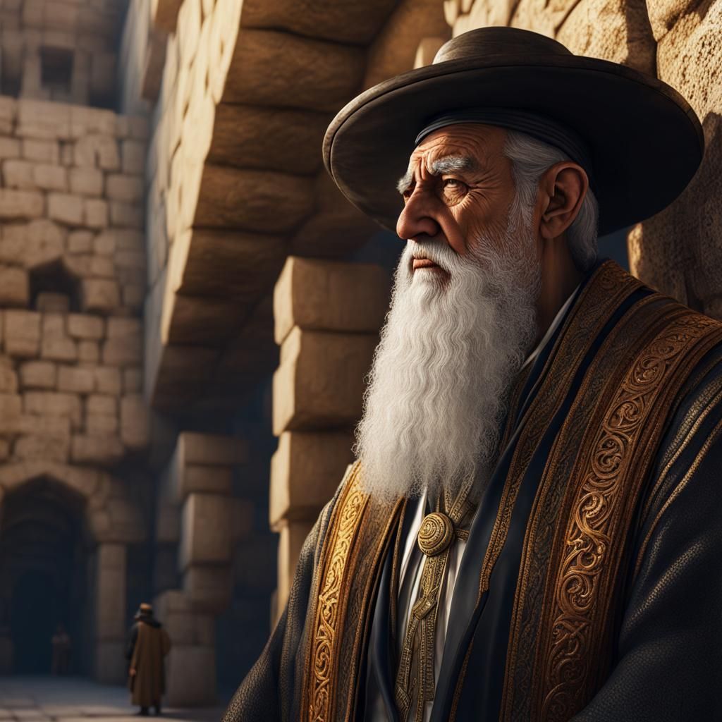 Rabbi Praying at Western Wall: Hyperrealistic Jerusalem