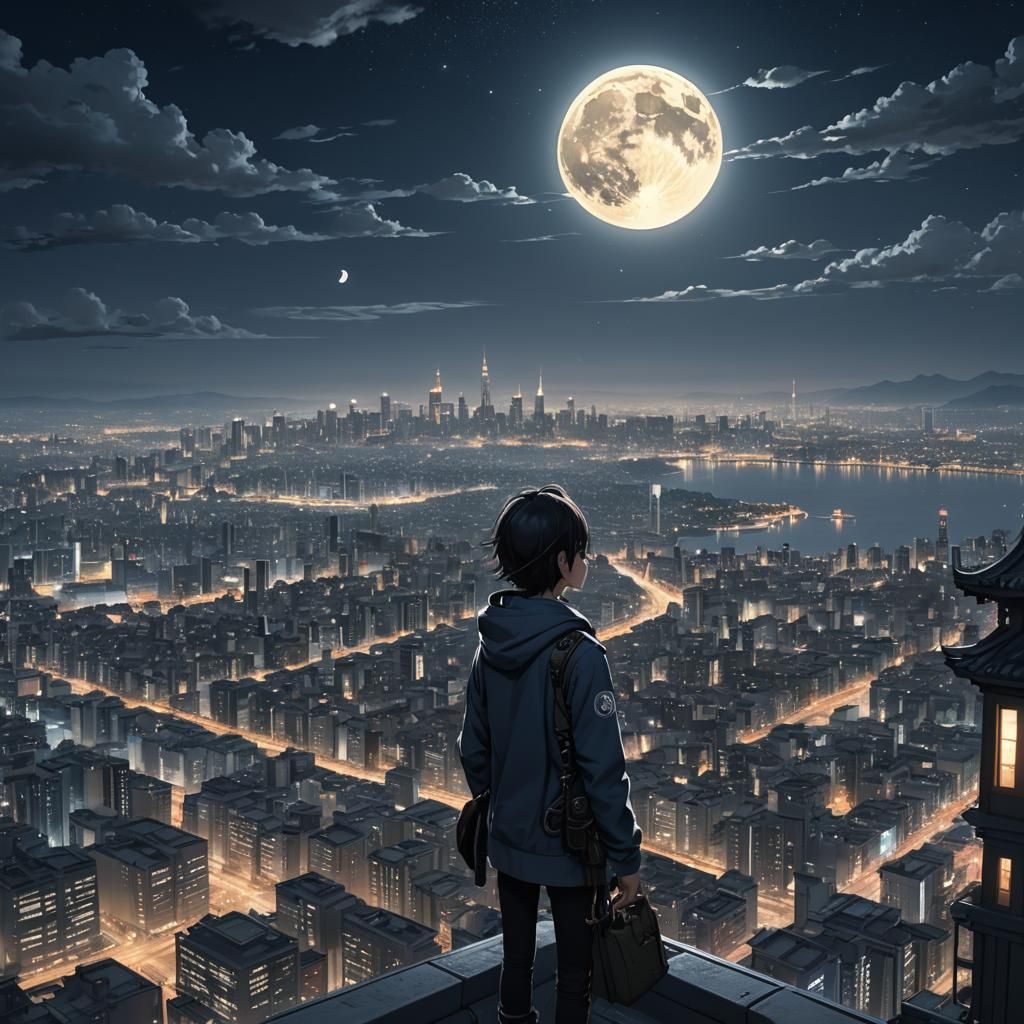 Night Cityscape View in 3D Anime Style