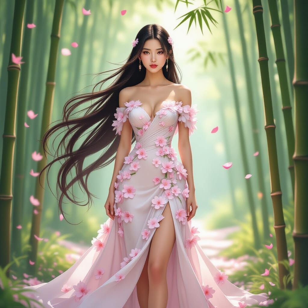 Cherry Blossom Dress in Bamboo Forest Portrait