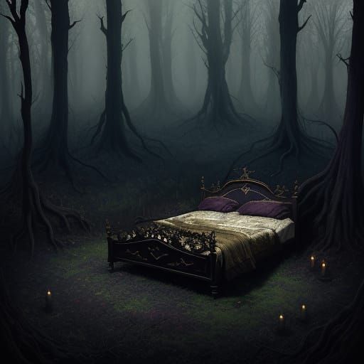 Gothic Victorian Bed in Dying Forest