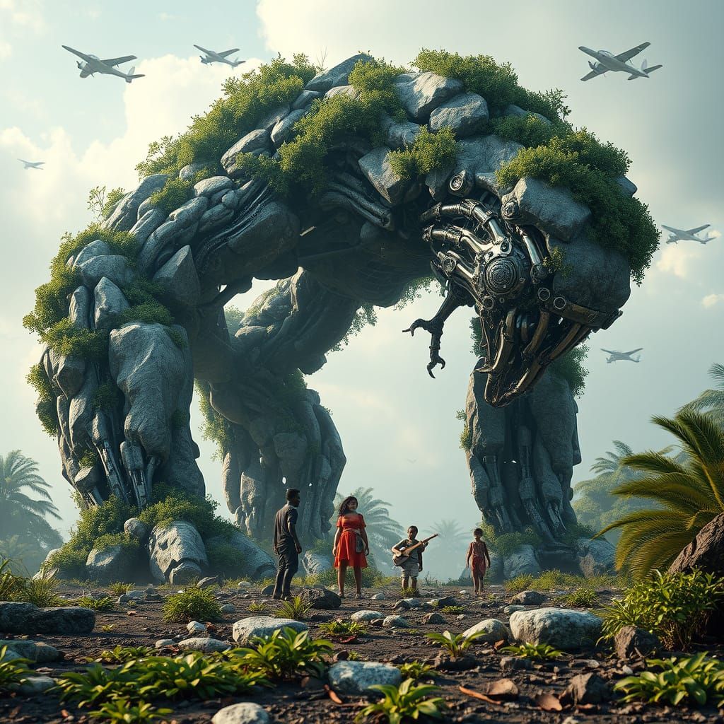 Eco-Mechanical Protector Shields Children: Sci-Fi Art