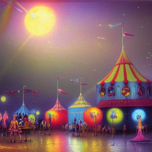 Glowing Circus on a Moonlit Beach
