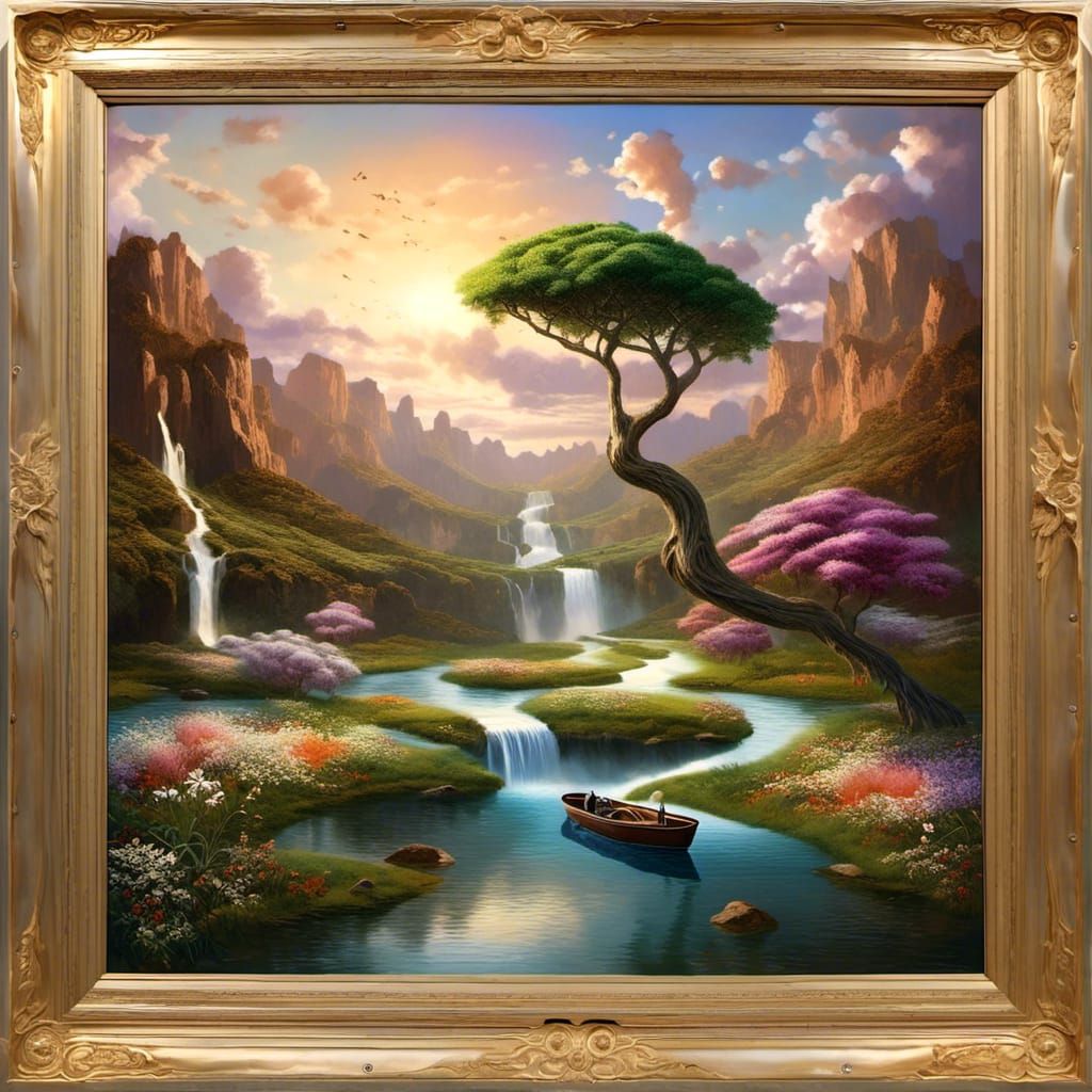 Surreal Giant Hand Landscape at Sunset