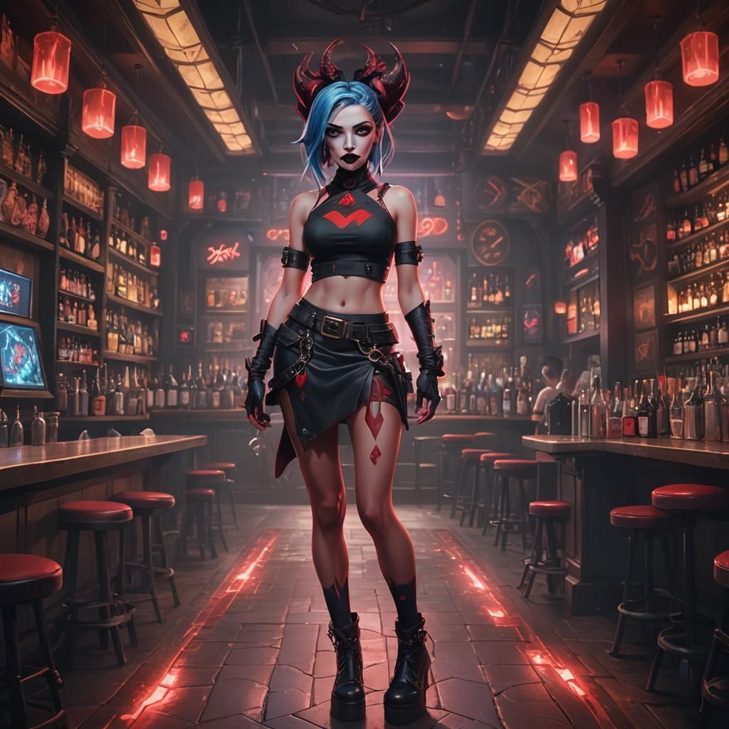 Jinx at a Bar in Detailed Matte Painting Style