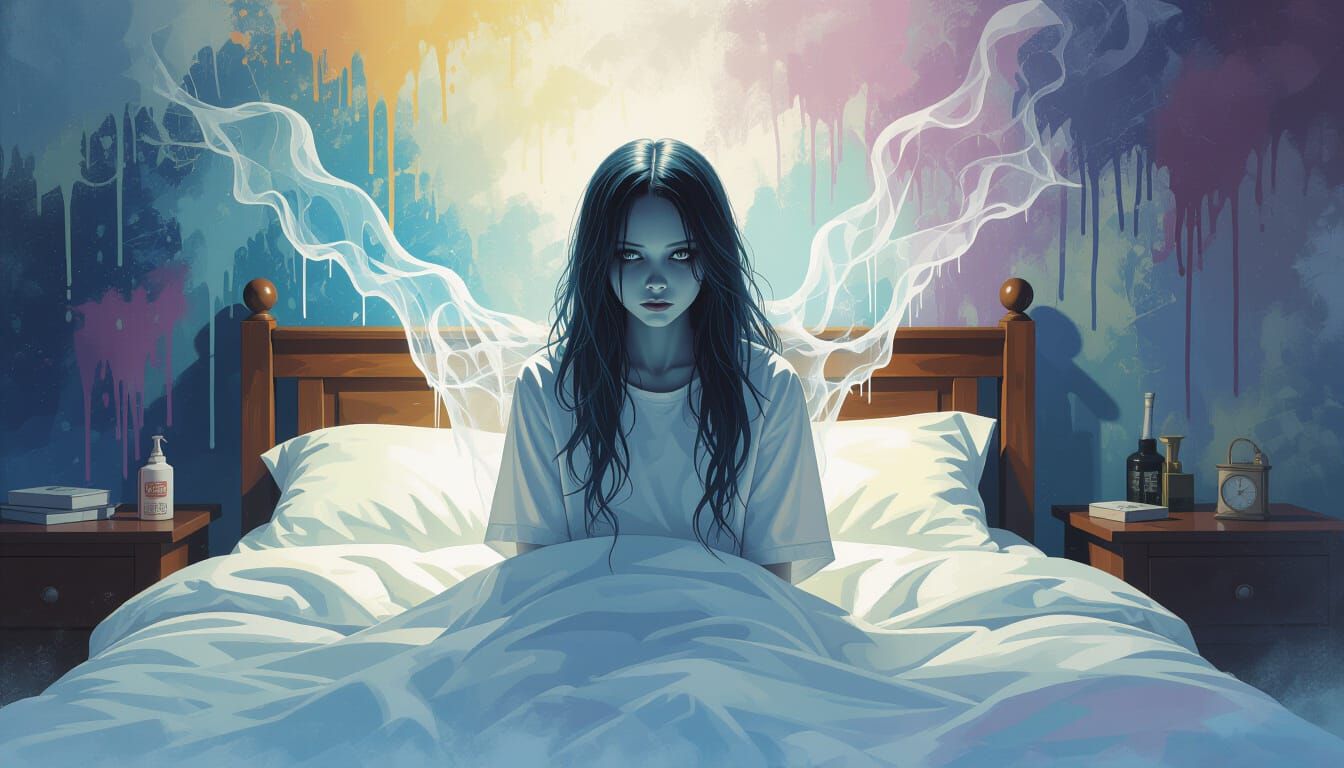 Ghostly Girl With Ethereal Attachments in Graffiti Art Style