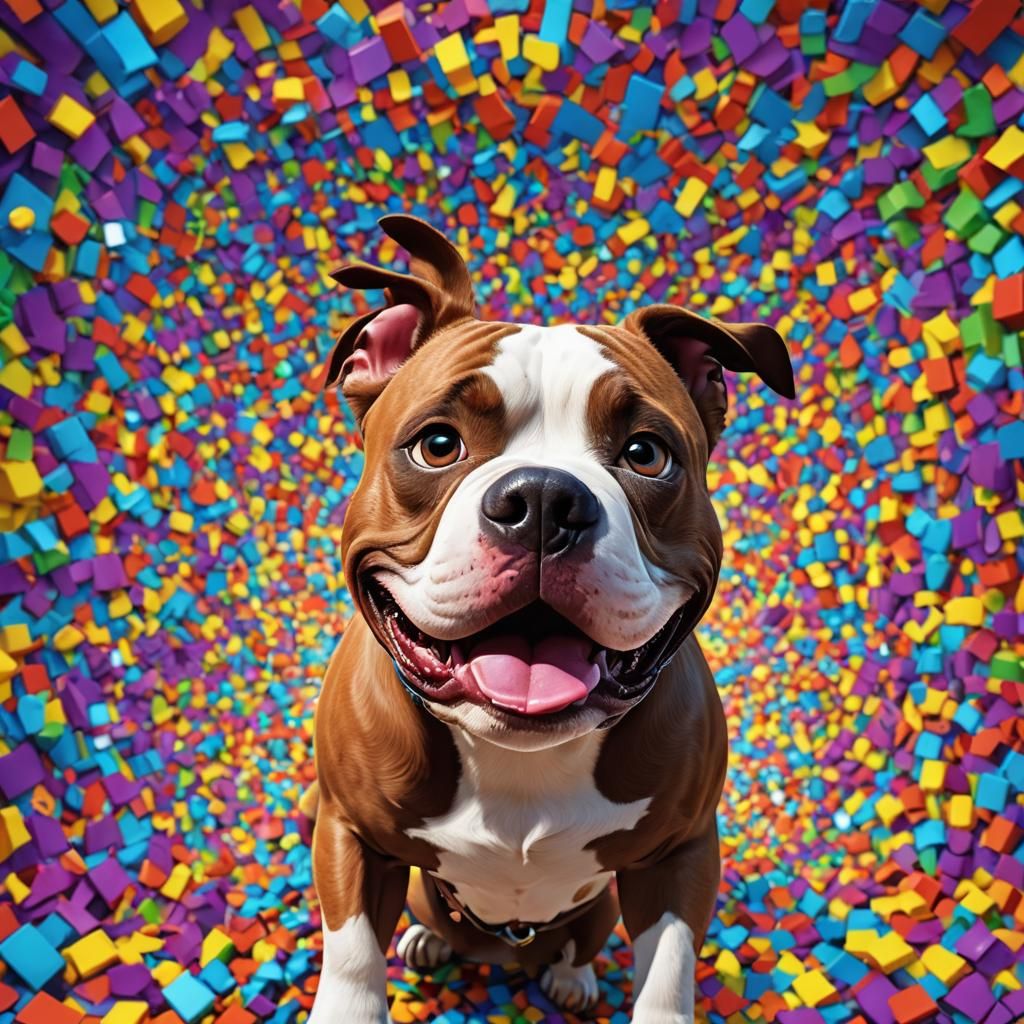 Funny Pitbull Dog in Vibrant 3D Render
