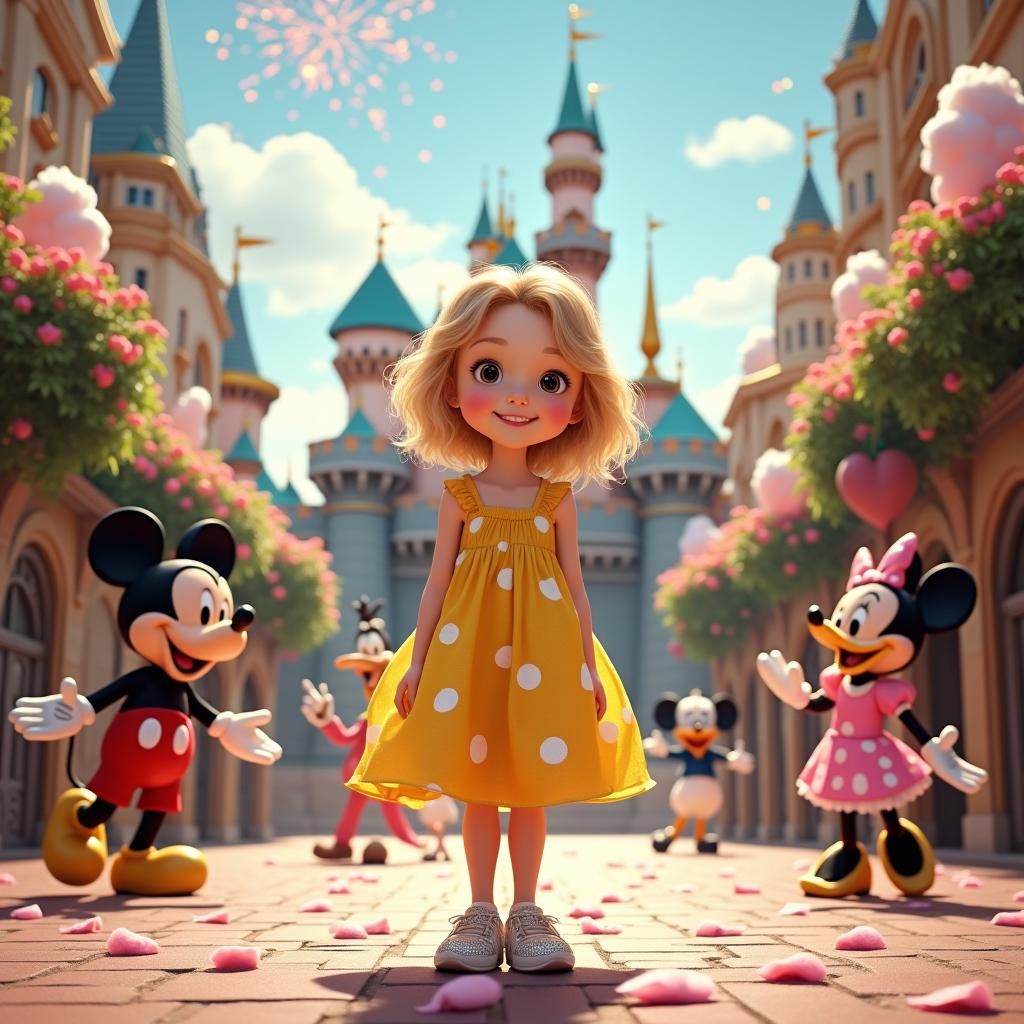 Whimsical Disney Princess in a Vibrant Disneyland Scene