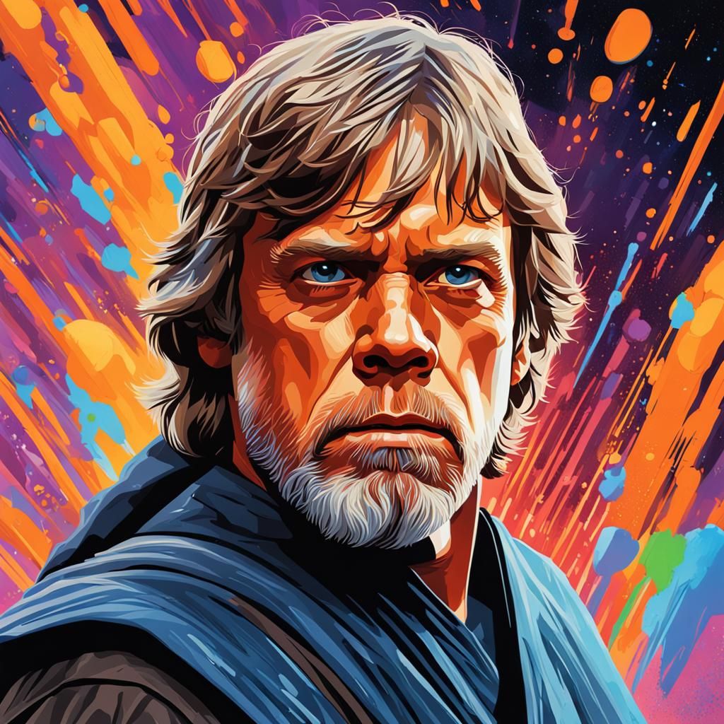 Hyperrealistic Luke Skywalker Portrait in Splash Art Style