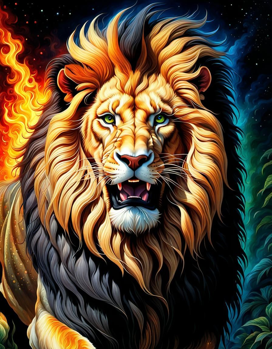Fiery Lion Roar: A Luminist Digital Painting