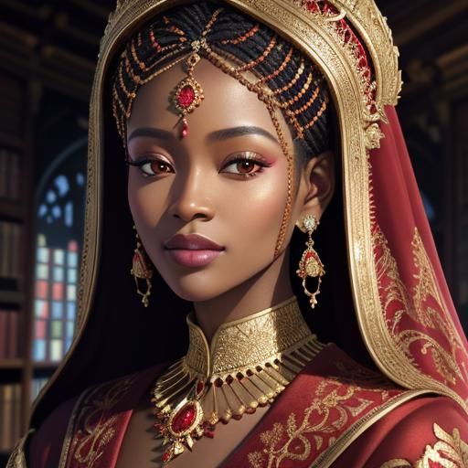 Abyssinian Woman in Regal Red and Gold Robe