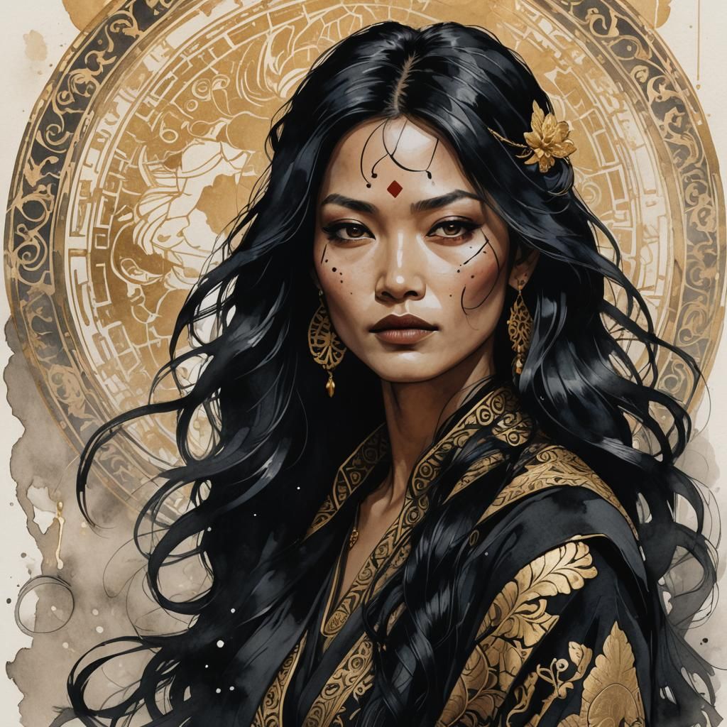 Ink Portrait of a Mysterious Woman in Expressive Style