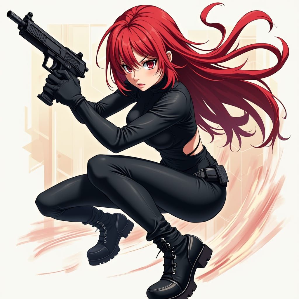 Anime Assassin in Tactical Gear, Dynamic Action Pose