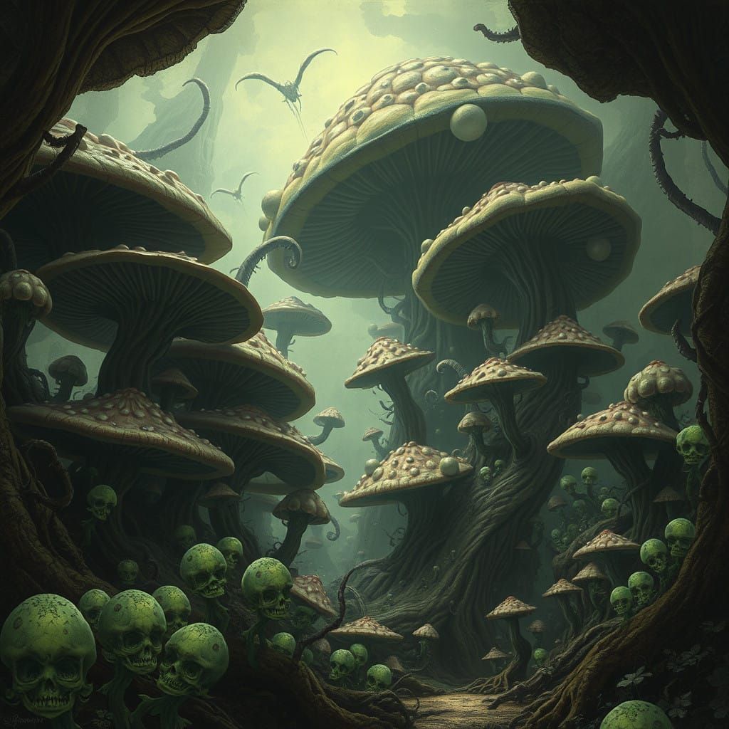 Twisted Fungal Metropolis in Muted Earth Tones