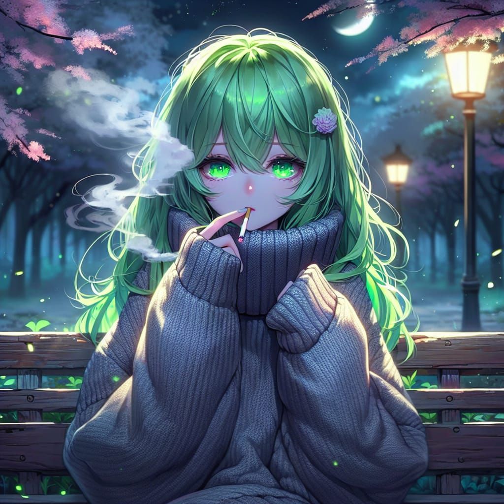 Anime Girl Smoking: Fantasy Concept Art in 8K