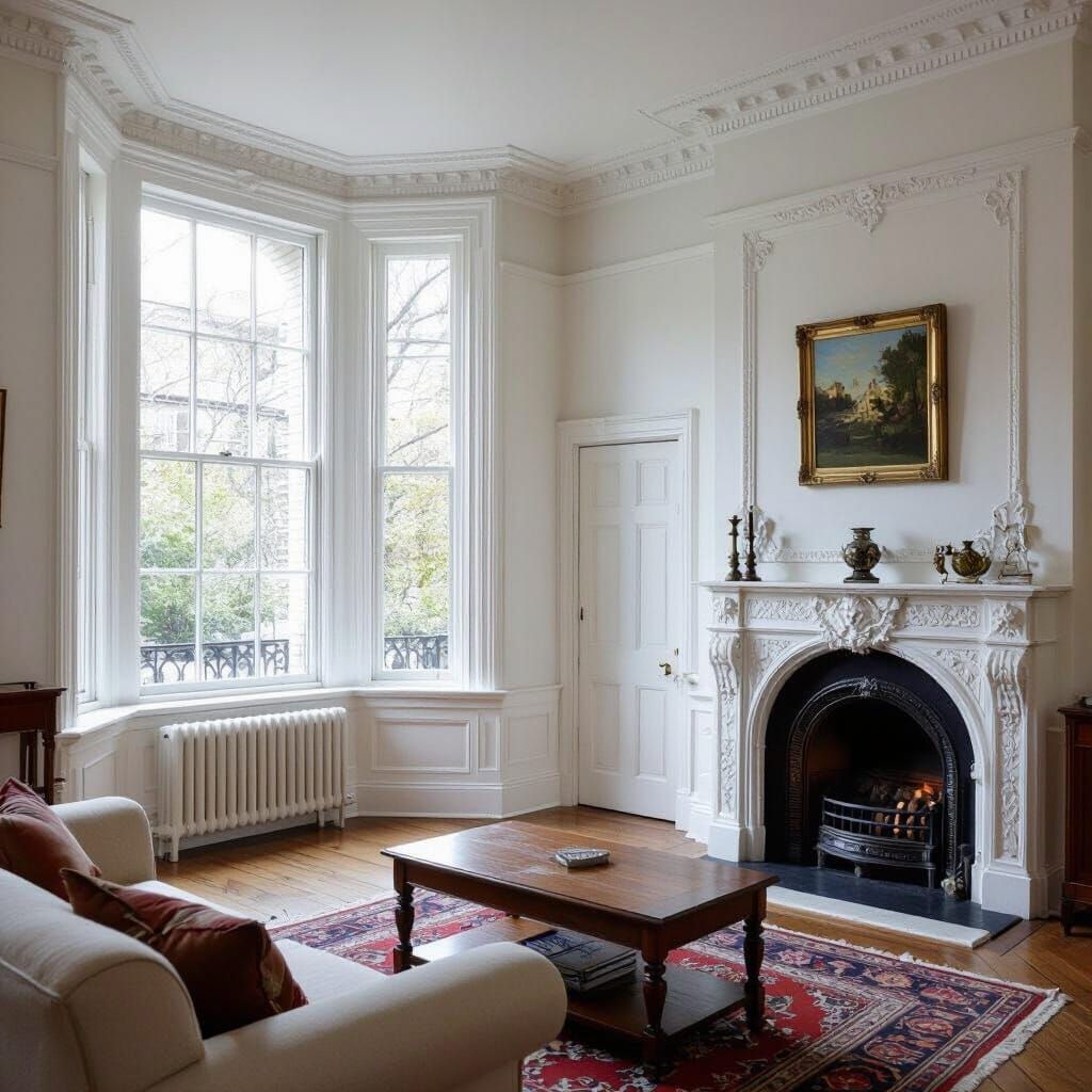 1900s Living Room with Bay Window, Beaux-Arts Style