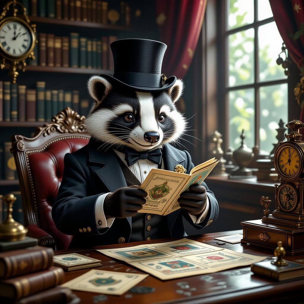 Badger Philatelist in Steampunk Vault