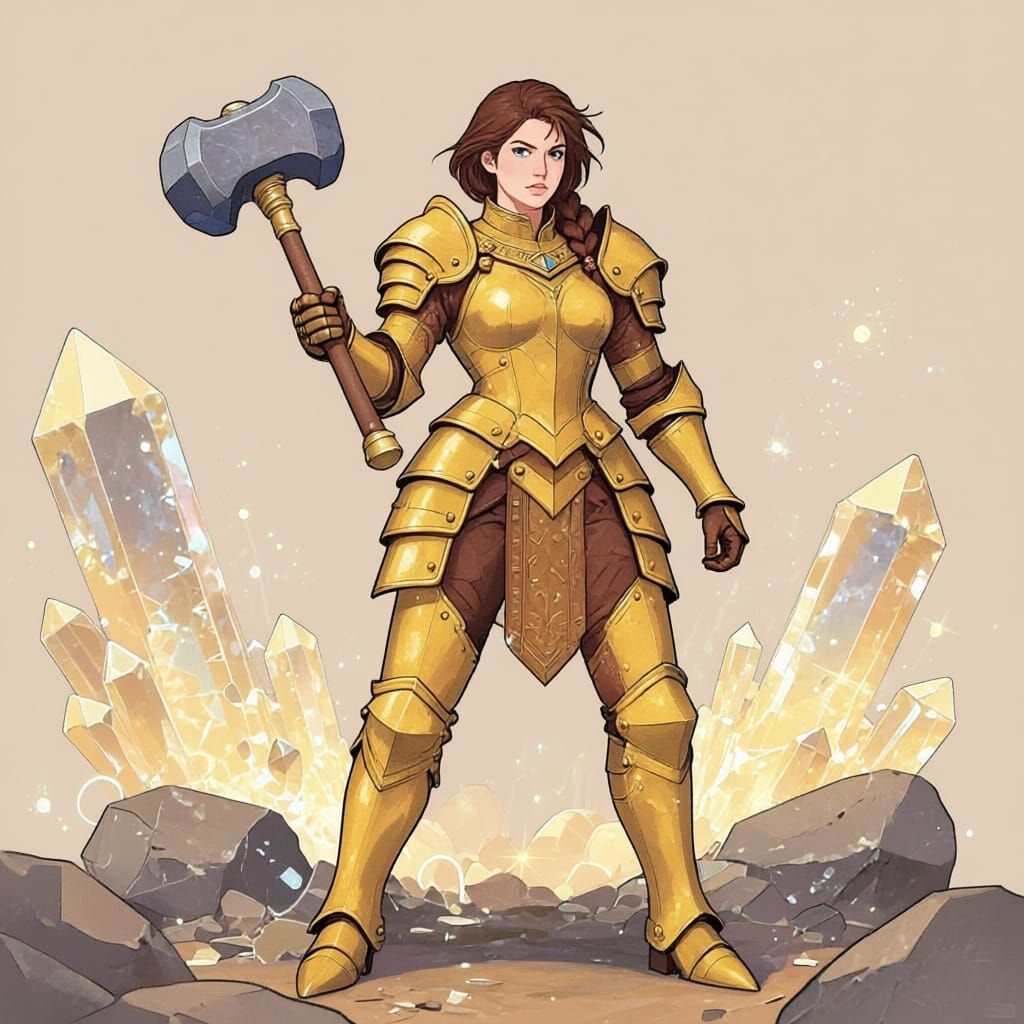 Woman In Brass Armor Surrounded By Crystals Digital Illustra...