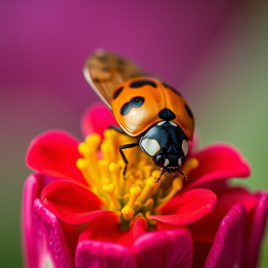 Ladybug on Vibrant Flower in Soft Focus
