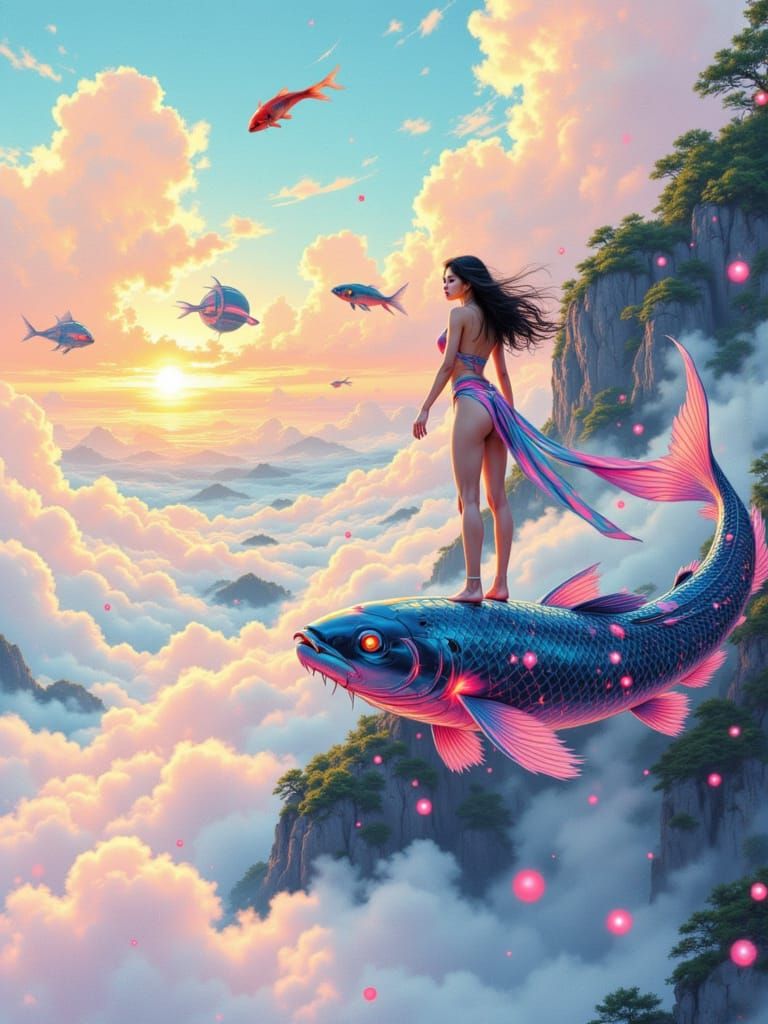 Cyber Korean Goddess Rides the Flying Koi, Seoul Skyway Drea...