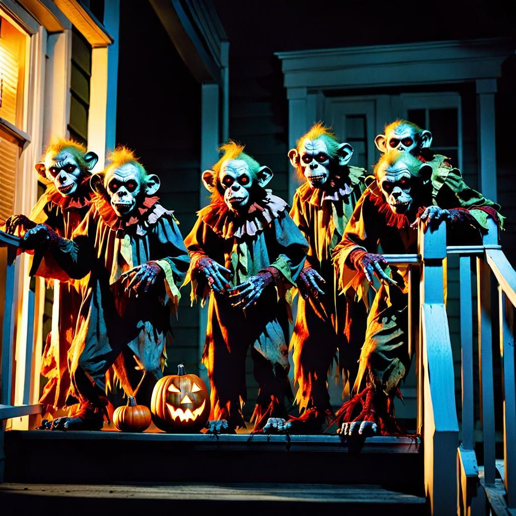 Zombie Monkey Clowns Trick-or-Treating, Tim Burton Style