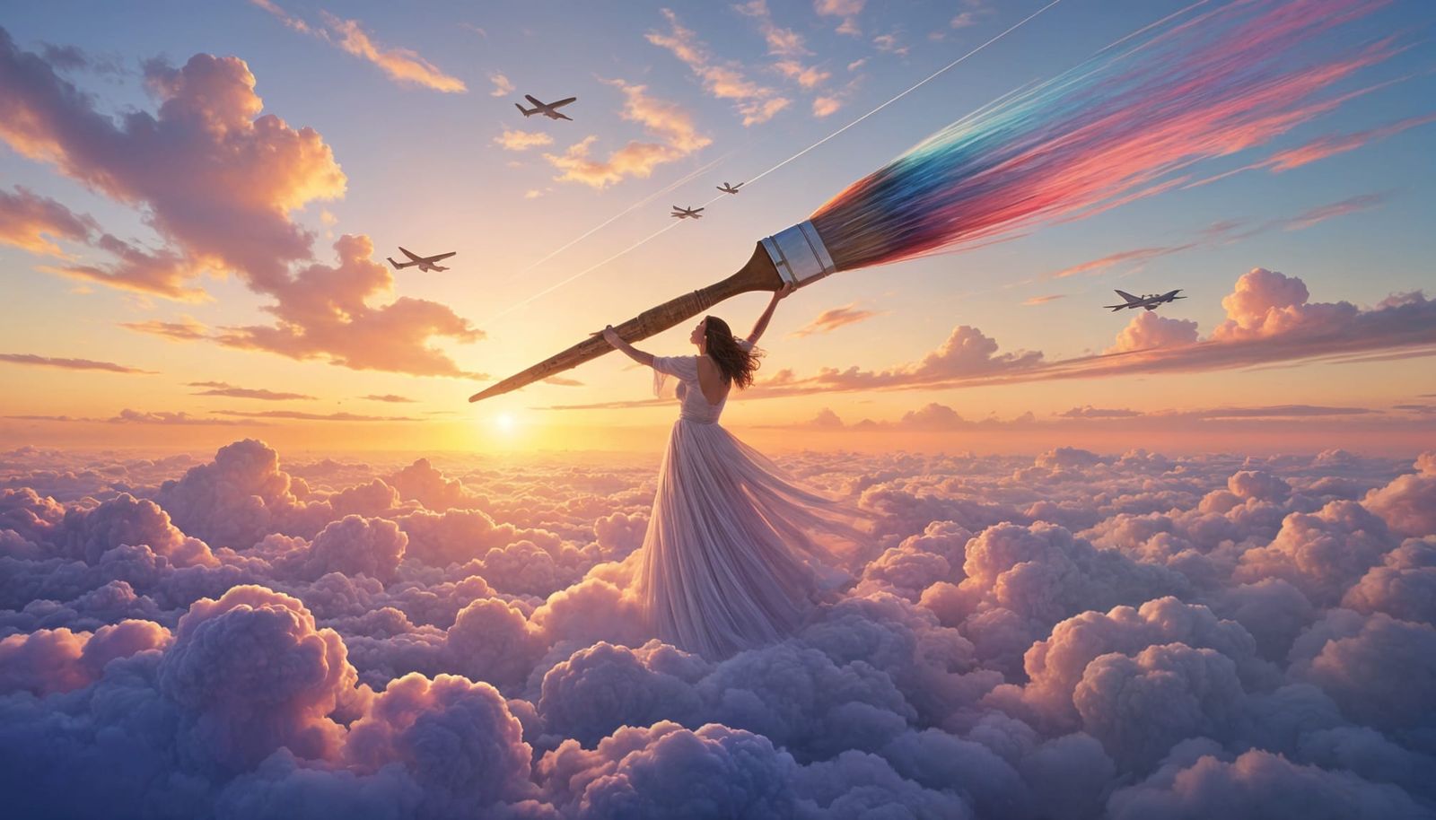 Colossal Woman Paints Dawn Sky With Divine Artistry