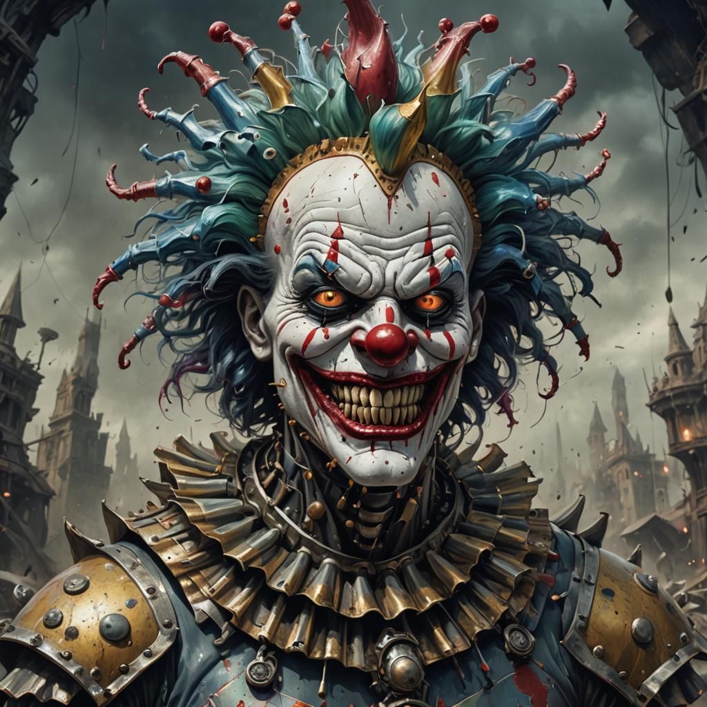 Cyberpunk Clown with Metallic Exoskeleton