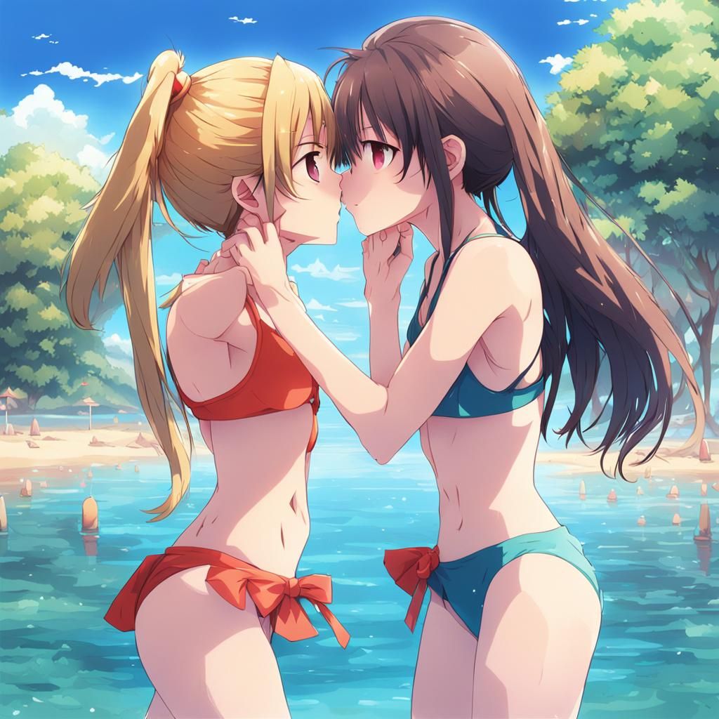 Anime-Style Image of Two Women Kissing