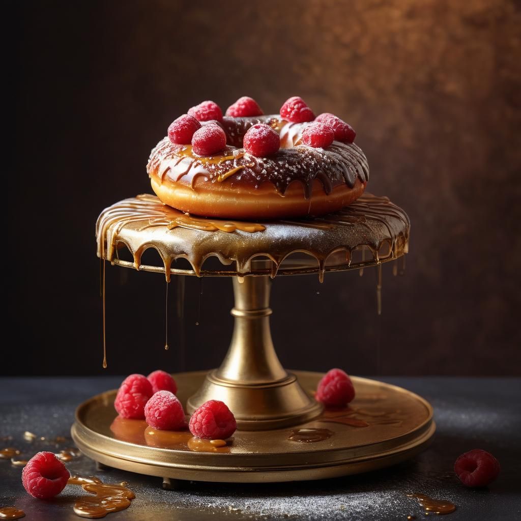 Delicious Donut with Glazing and Raspberries Still Life