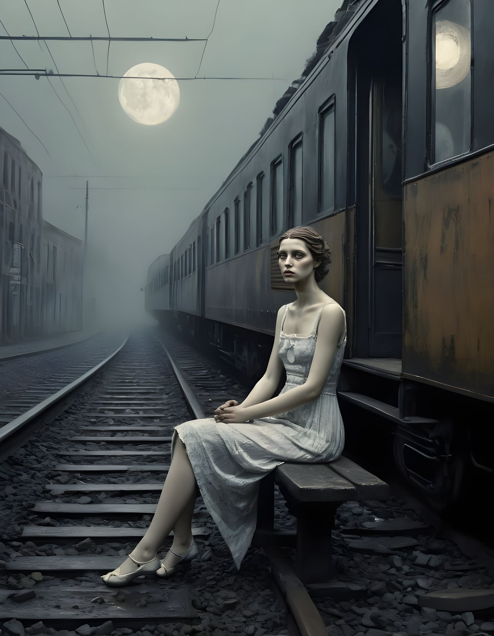 Ethereal Woman Waits in a Forgotten Landscape