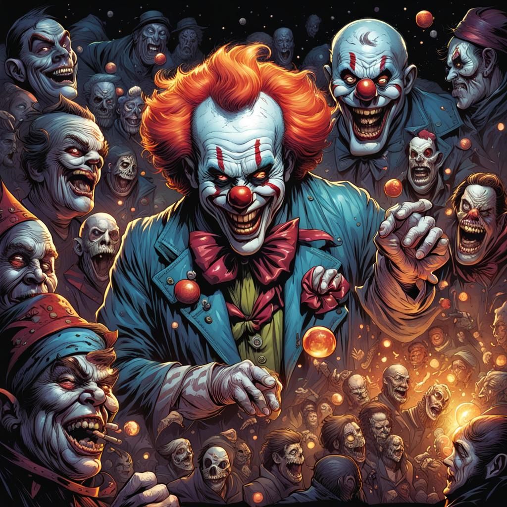 Evil Clowns and Fat Lady in Comic Book Art