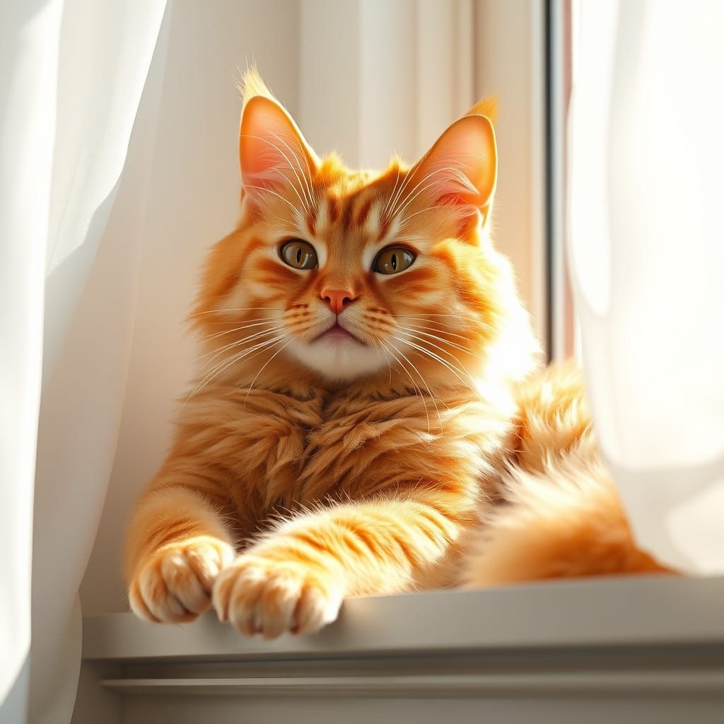 Warmth of the Golden Sun on a Serene Orange Tabby Cat