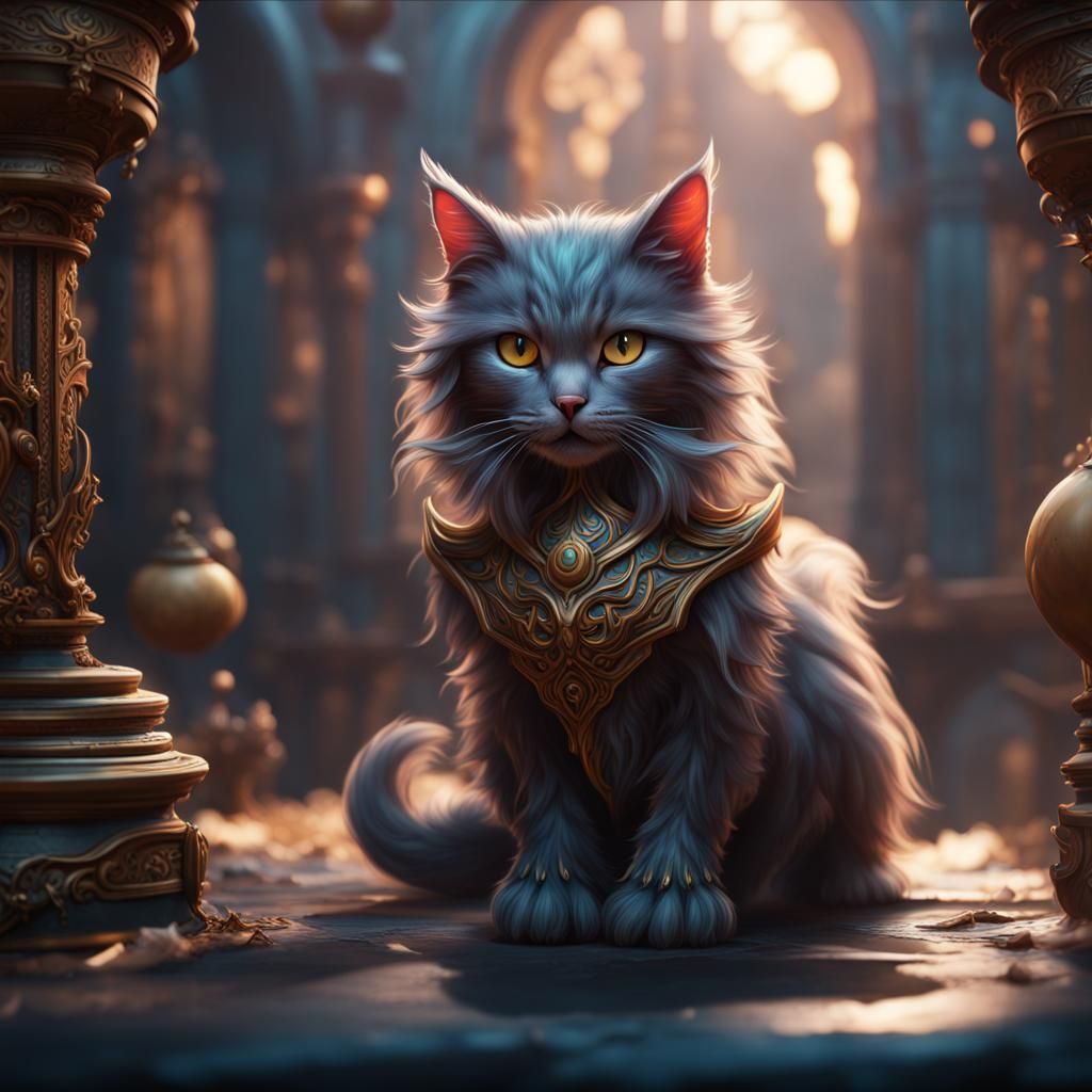 Fantastical Kitty: Detailed Matte Painting in Deep Color