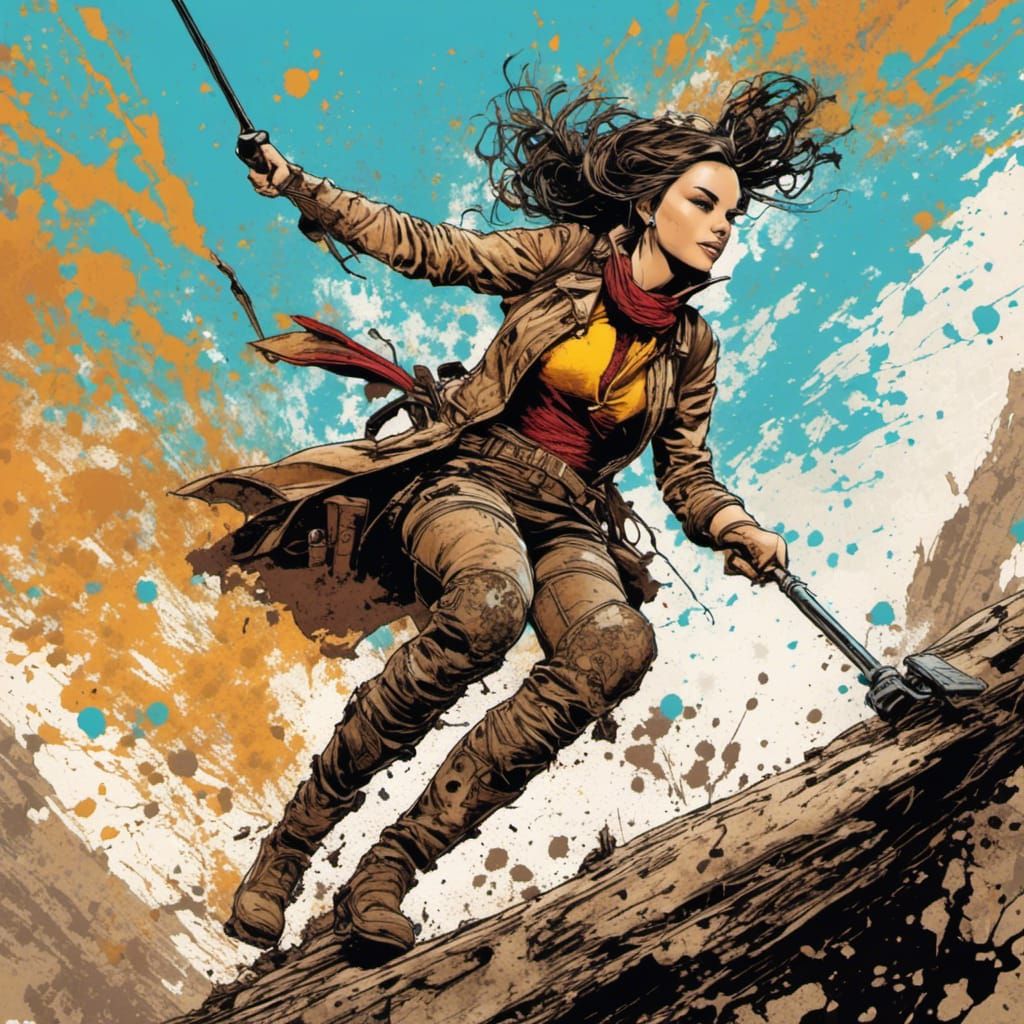 Steampunk Adventurer in Splatter Graffiti Style