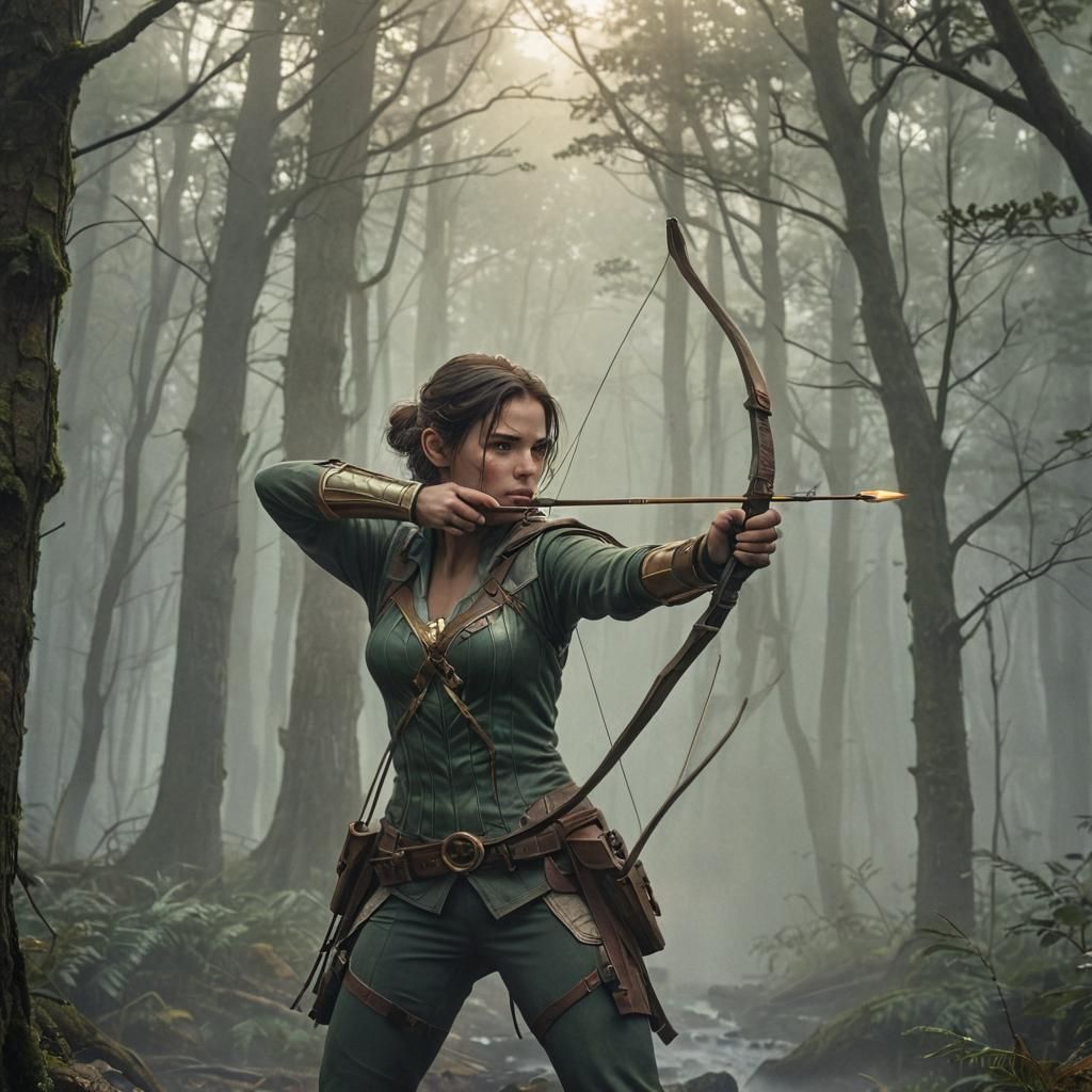 Dynamic Comic Book Archer in Misty Forest