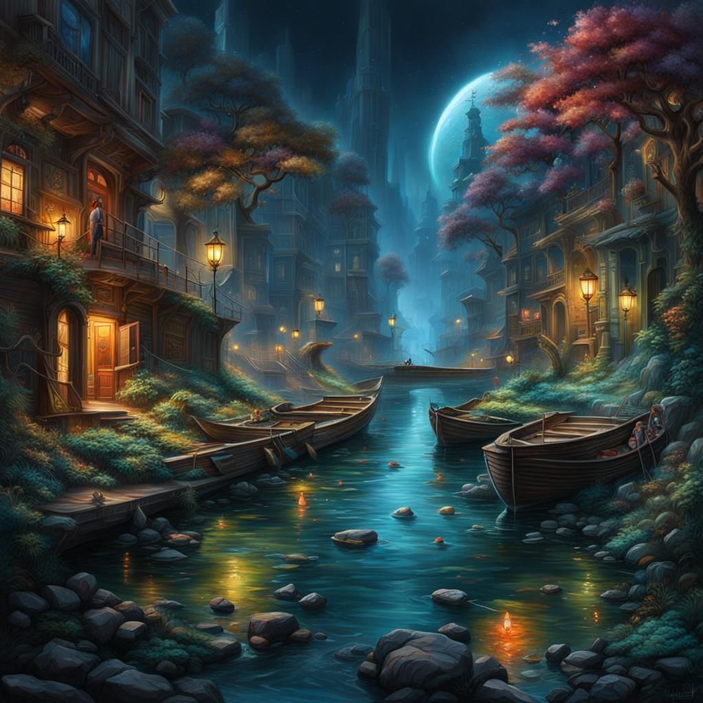 Painter Surrounded by Bioluminescent Colors, Detailed Matte ...