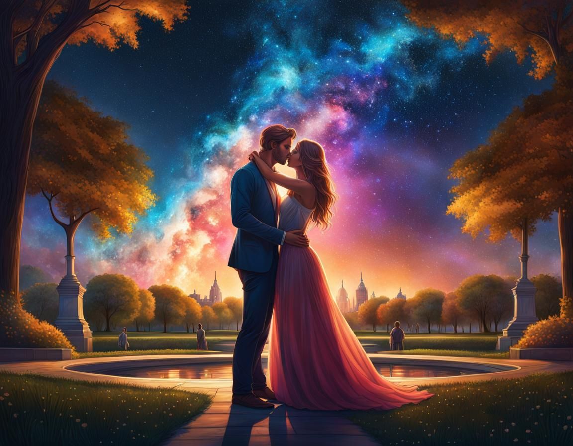 a kiss under a canopy of stars