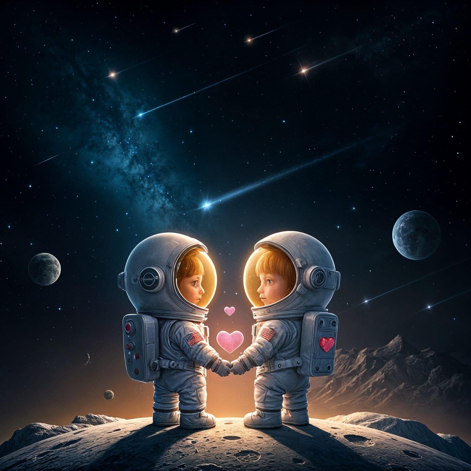 Cartoon Astronauts Share a Heartfelt Moment on a Distant Pla...