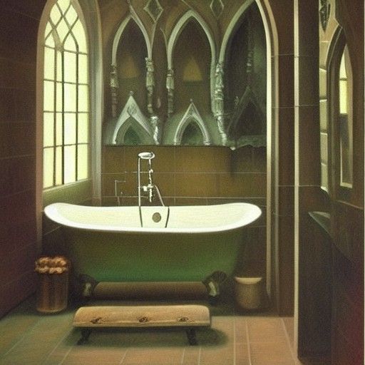 Gothic Bathroom in Mystical Oil Painting Style