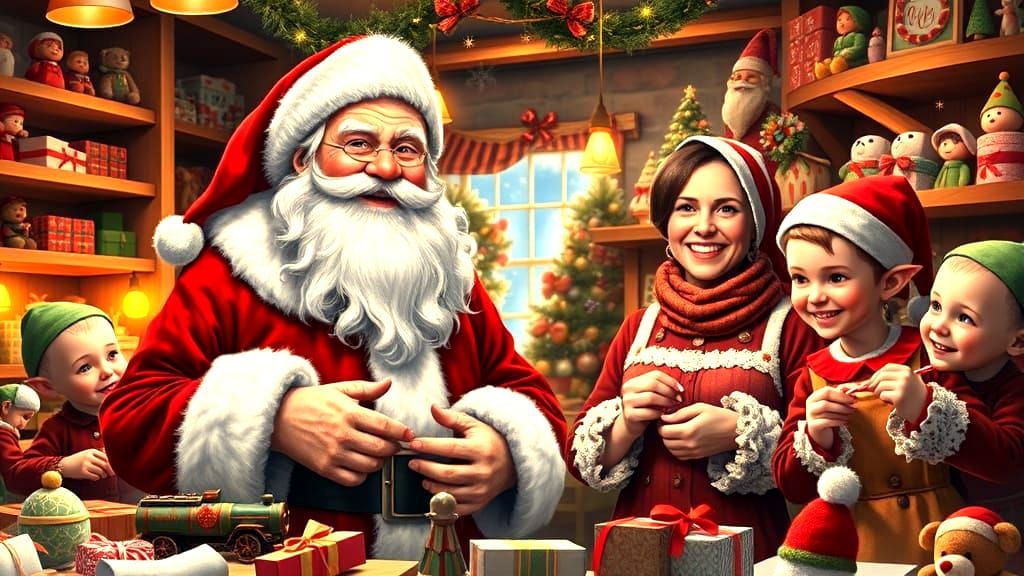 Heartwarming Christmas Scene Inside Santa's Toy Shop
