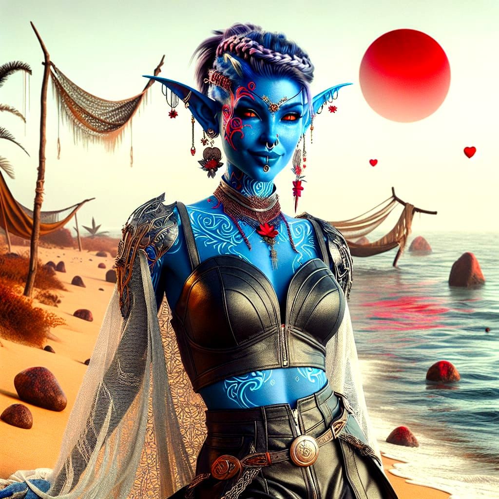 Surrealism "Beautiful fit curvy (blue skin:1.5) night elf, l...