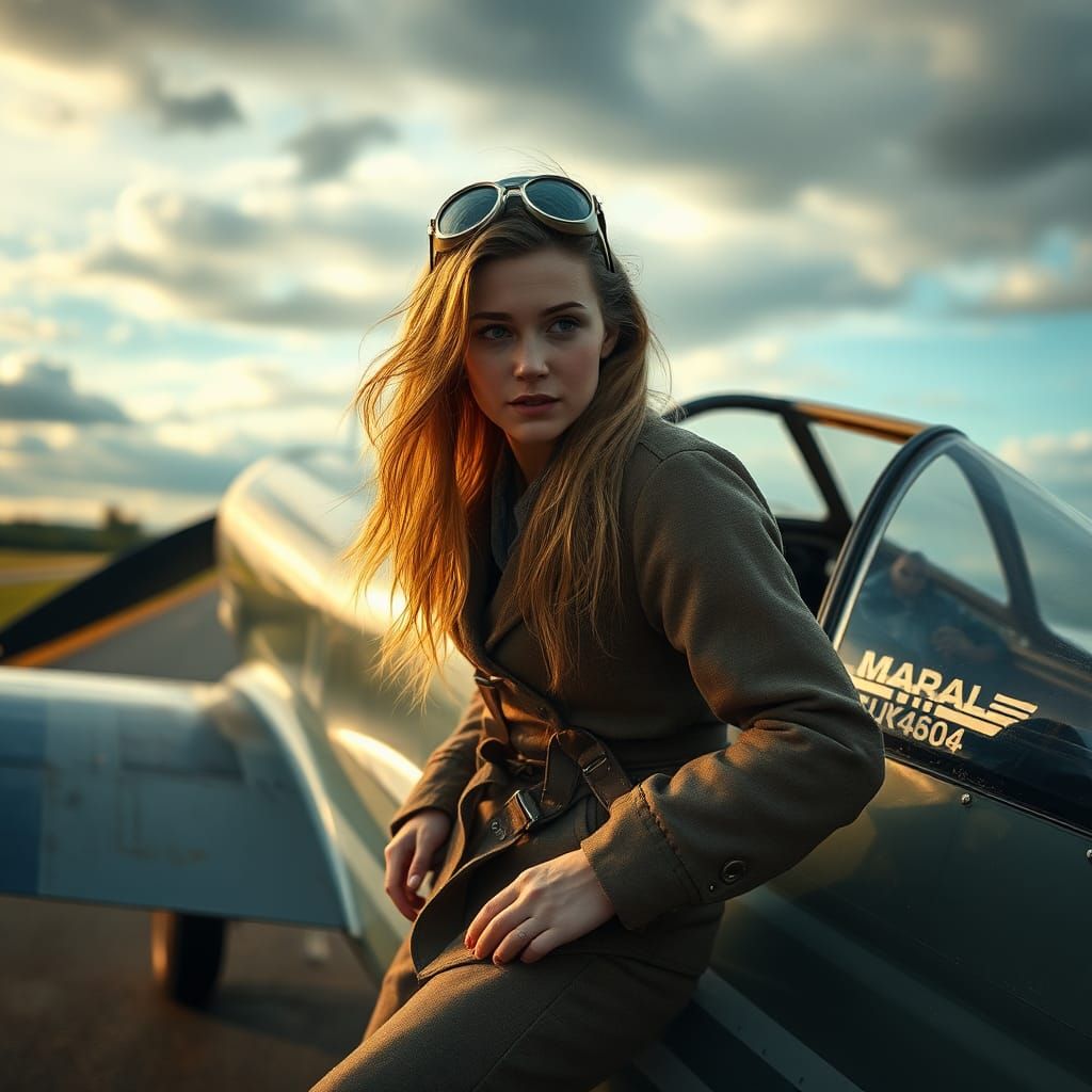 Vintage Pilot Ascends WWII Plane: Digital Matte Painting