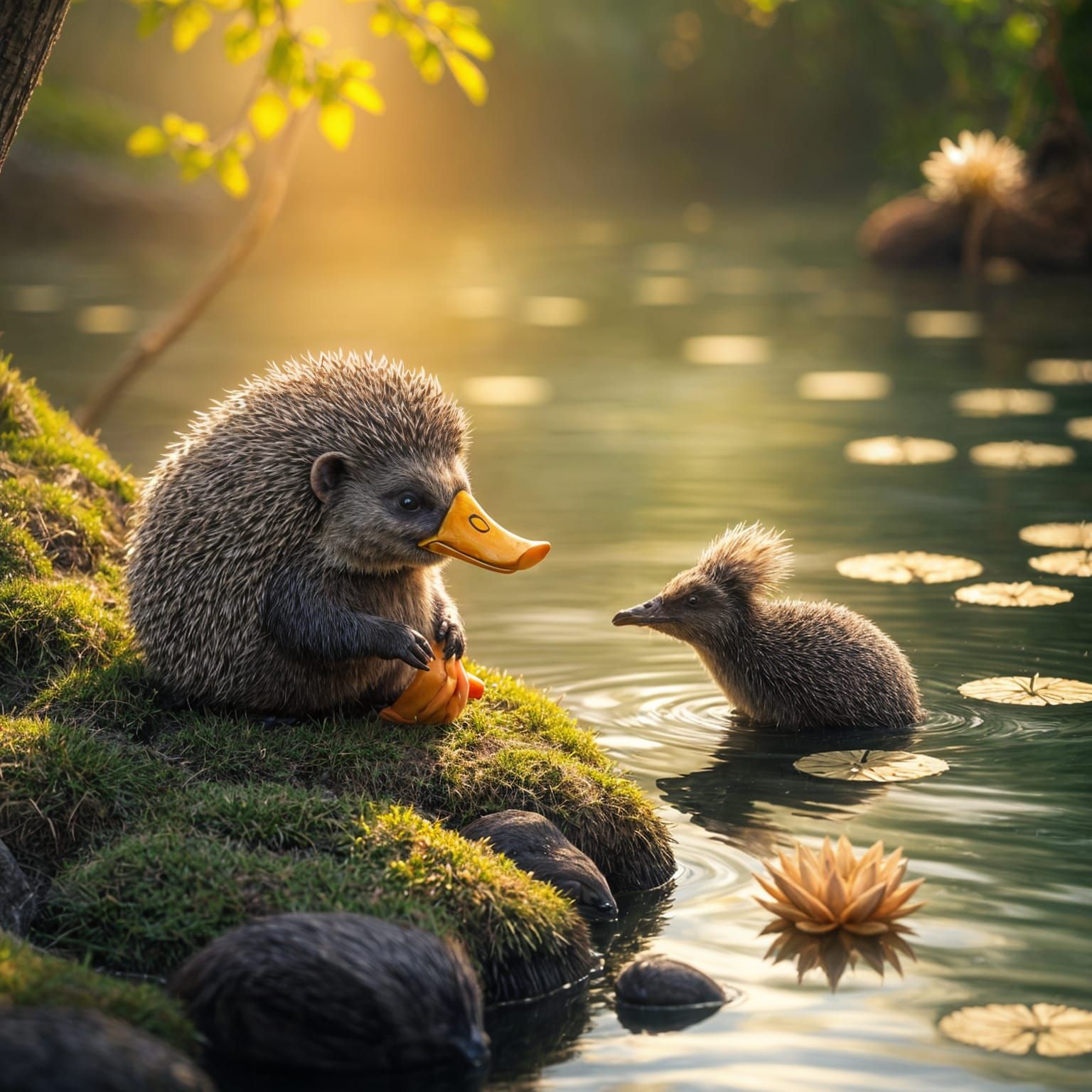 Hyperrealistic Hedgehog in Conversation with Platypus