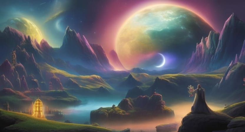 Sci-Fi Zen Garden Under Cosmic Sky