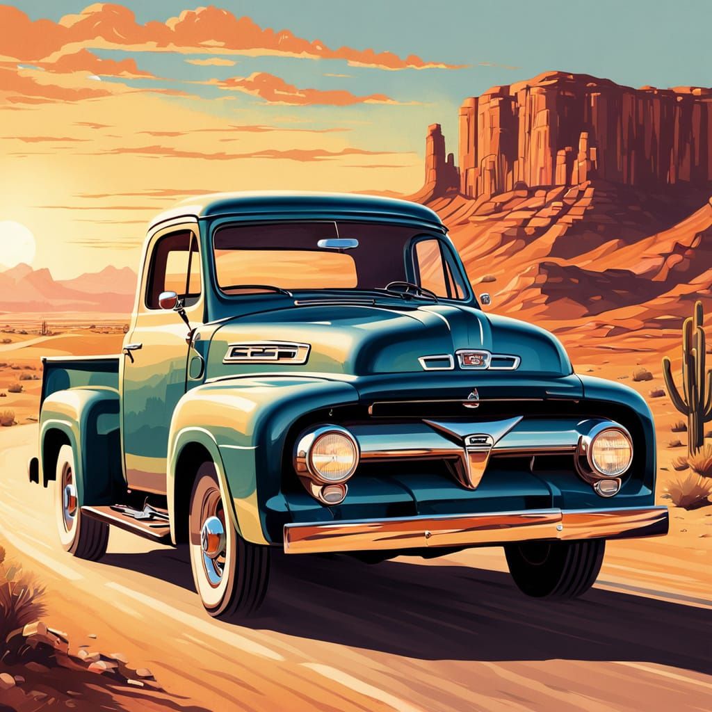 1953 Ford F1 Truck in Vintage Poster Style