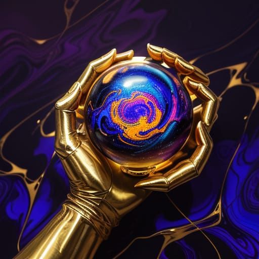 Hand Holding a Glowing Marble: Abstract Expressionism